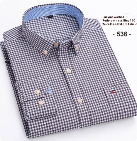 Men's Pure Cotton Oxford Plaid Long-sleeved Shirt