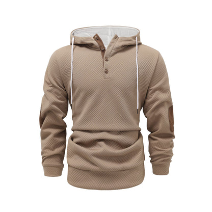 Men's Solid Color Jacquard Hooded Sweater Loose Sports And Leisure Coat