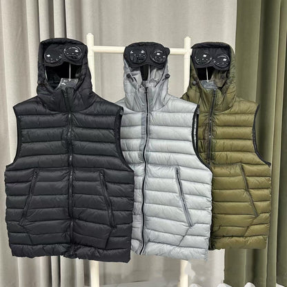 Badge Lens Loose Sleeveless Hooded Warm Cotton Coat Jacket Vest