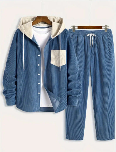 Men's Waffle Hooded Hoodie Trendy Two-piece Suit