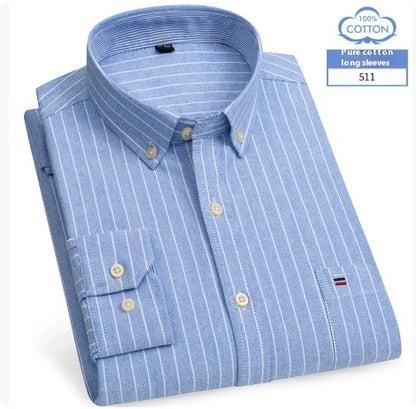 Middle-aged Men's Long Sleeve Pure Cotton Plaid Shirt