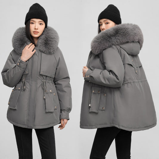 Women's Waist-tight Slimming Hooded Big Fur Collar Thermal Cotton-padded Clothes
