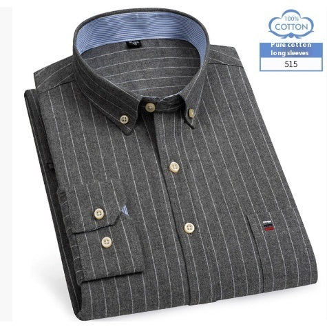 Middle-aged Men's Long Sleeve Pure Cotton Plaid Shirt