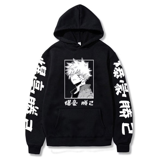 My Hero Academia Katsuki Bakugo Anime Hoodies Sweatshirt Unisex Clothes Men Women Moletom,Black,Xxl