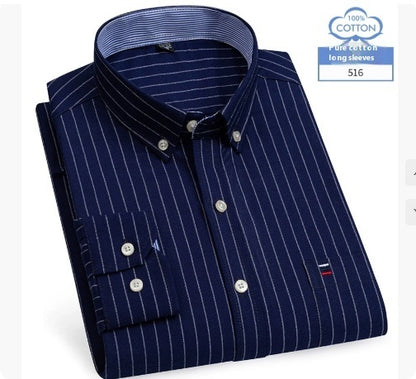 Middle-aged Men's Long Sleeve Pure Cotton Plaid Shirt