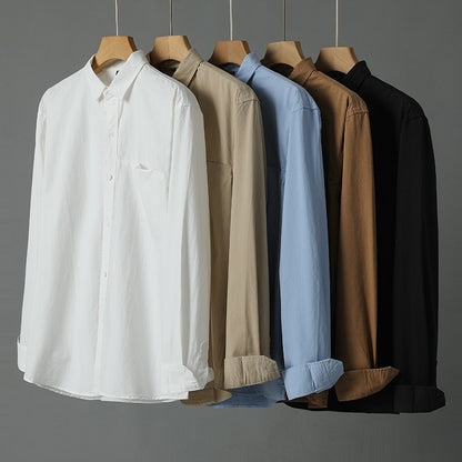 Casual Solid Color Men's Purified Cotton Long Sleeve Shirt