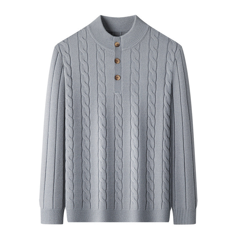 Half-height Henry Collar Button Twisted Sweater Thick Fashion Men's Knitwear
