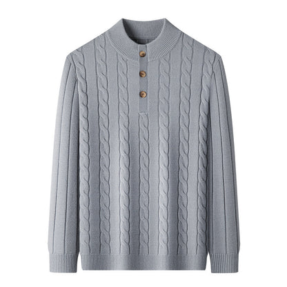 Half-height Henry Collar Button Twisted Sweater Thick Fashion Men's Knitwear