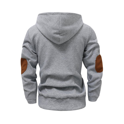 Men's Solid Color Jacquard Hooded Sweater Loose Sports And Leisure Coat