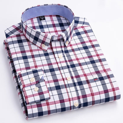 Middle-aged Men's Long Sleeve Pure Cotton Plaid Shirt