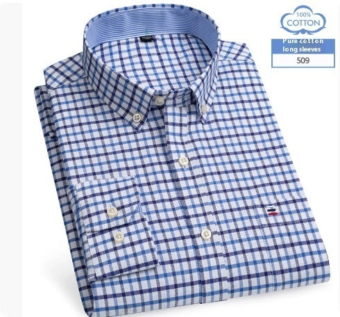 Middle-aged Men's Long Sleeve Pure Cotton Plaid Shirt