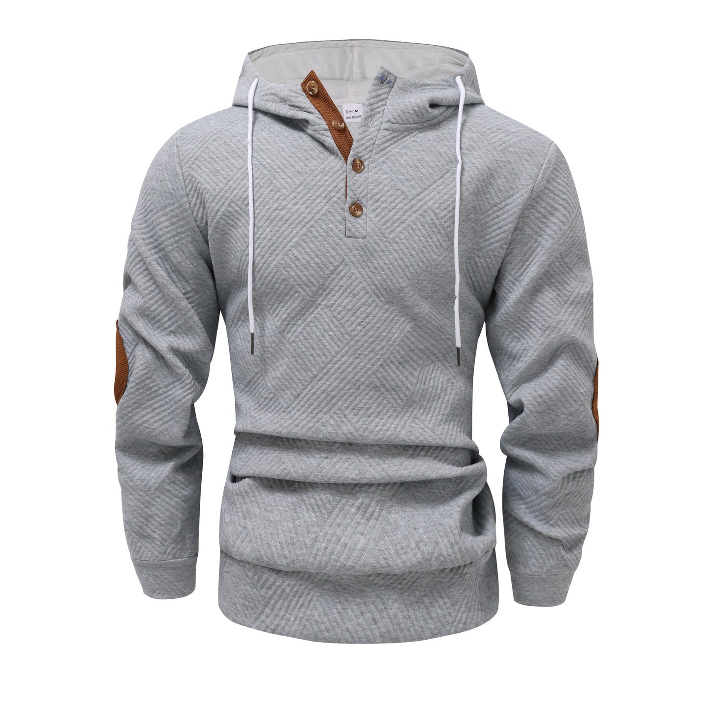 Men's Solid Color Jacquard Hooded Sweater Loose Sports And Leisure Coat