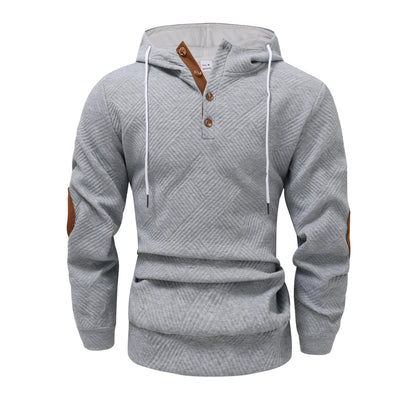 Men's Solid Color Jacquard Hooded Sweater Loose Sports And Leisure Coat