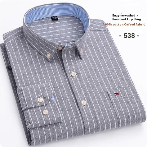Men's Pure Cotton Oxford Plaid Long-sleeved Shirt