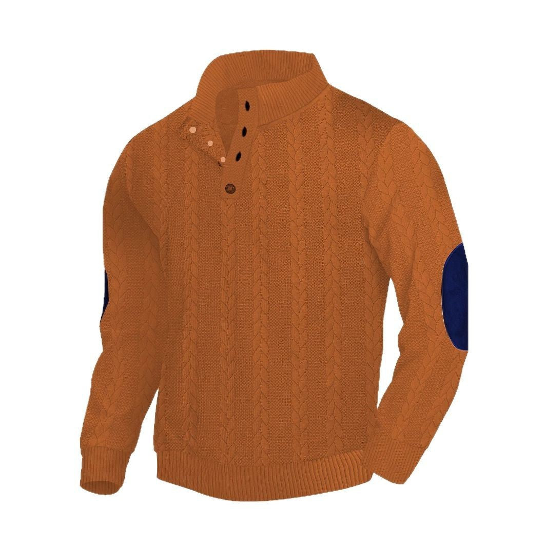 Fashion Jacquard Buckle Long Sleeve Embroidered Patch Sweater